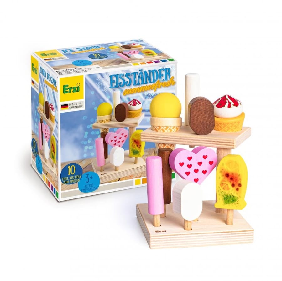 Erzi Spielzeuglebensmittel Erzi Eisständer "Summerfresh" aus Holz (10 Teile), Kaufladen & Kinderküche, ab 3 Jahren