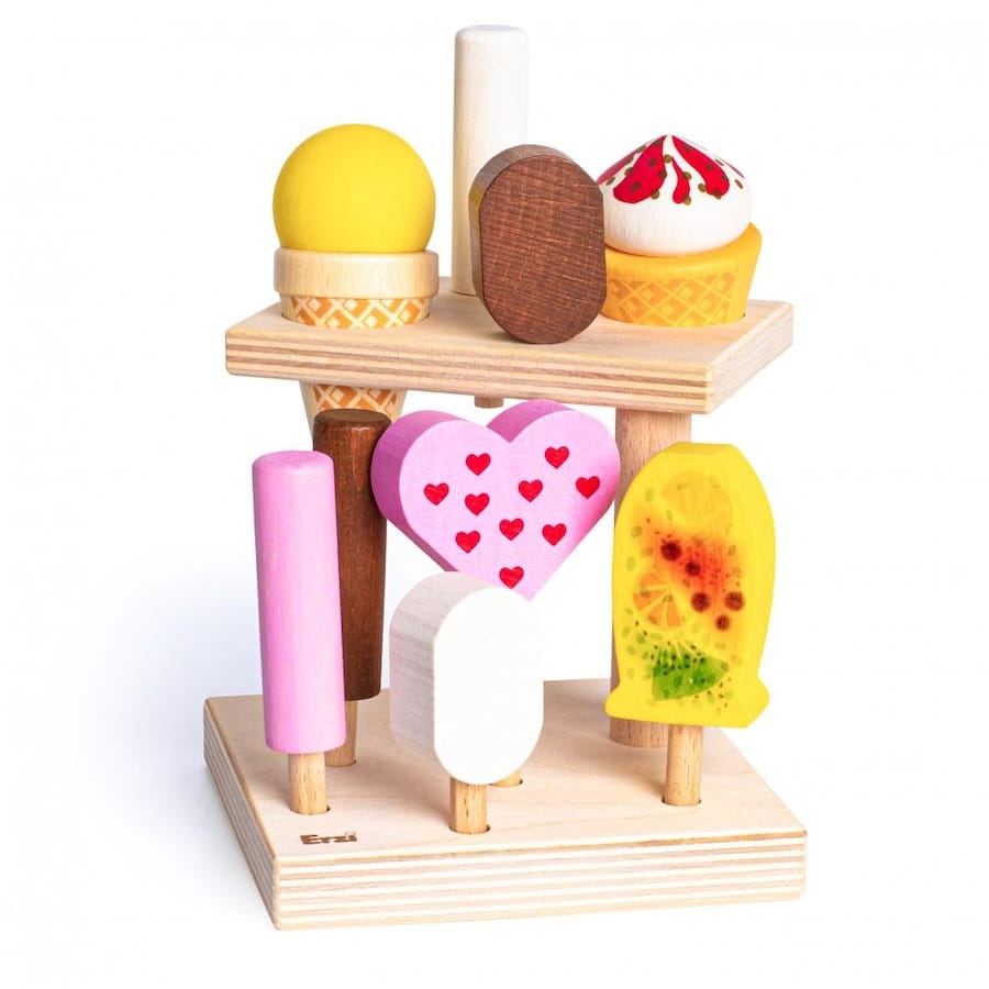 Erzi Spielzeuglebensmittel Erzi Eisständer "Summerfresh" aus Holz (10 Teile), Kaufladen & Kinderküche, ab 3 Jahren