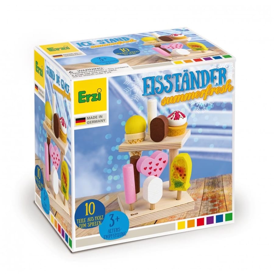 Erzi Spielzeuglebensmittel Erzi Eisständer "Summerfresh" aus Holz (10 Teile), Kaufladen & Kinderküche, ab 3 Jahren