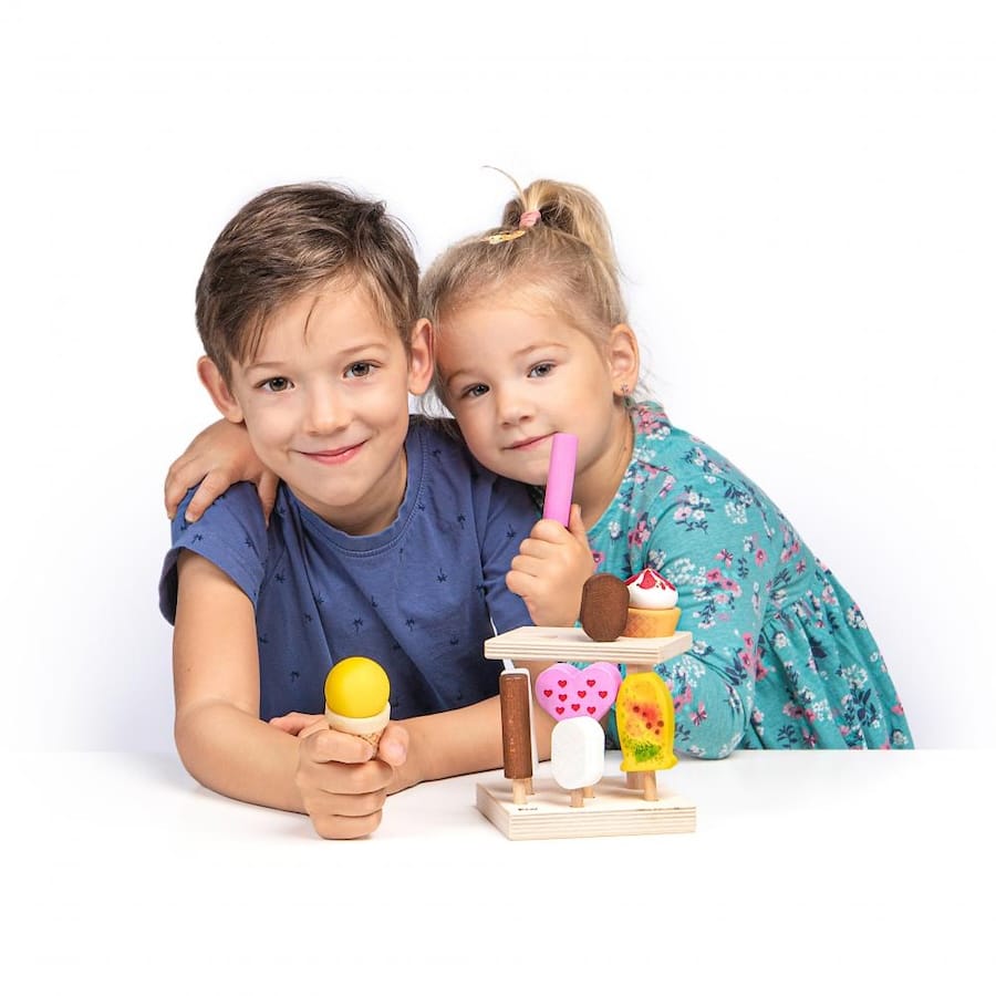 Erzi Spielzeuglebensmittel Erzi Eisständer "Summerfresh" aus Holz (10 Teile), Kaufladen & Kinderküche, ab 3 Jahren