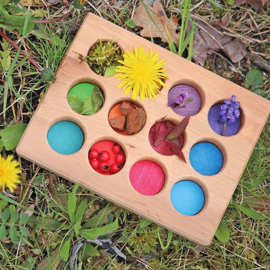 GRIMM'S Sortier-, Stapel- & Steckspielzeug Sortier-Brettchen Regenbogen