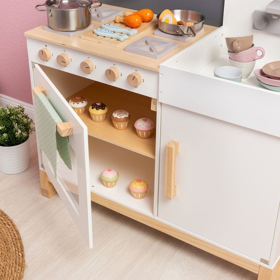 Musterkind Kinderküche Musterkind Kinderküche Linum weiß/natur – Skandinavische Spielküche aus Holz ab 3 Jahren