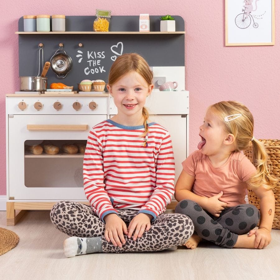 Musterkind Kinderküche Musterkind Kinderküche Linum weiß/natur – Skandinavische Spielküche aus Holz ab 3 Jahren