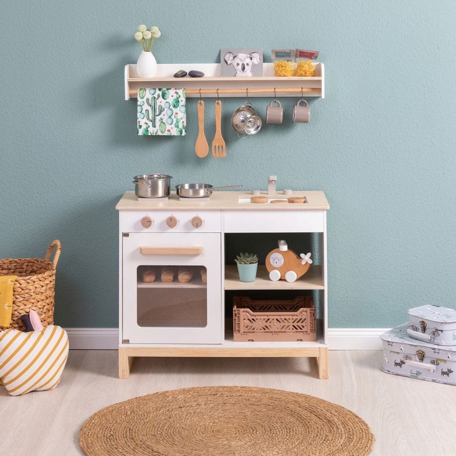 Musterkind Kinderküche Musterkind Spielküche Magnolia weiß/natur – Skandinavische Kinderküche aus Holz ab 3 Jahren