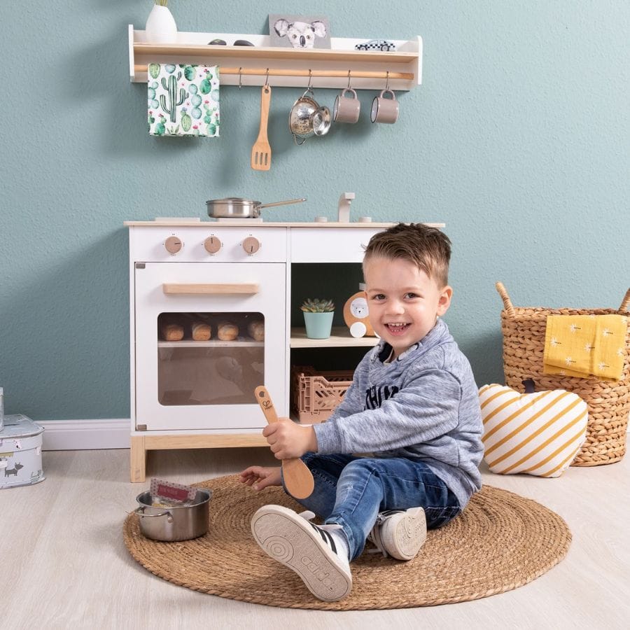 Musterkind Kinderküche Musterkind Spielküche Magnolia weiß/natur – Skandinavische Kinderküche aus Holz ab 3 Jahren