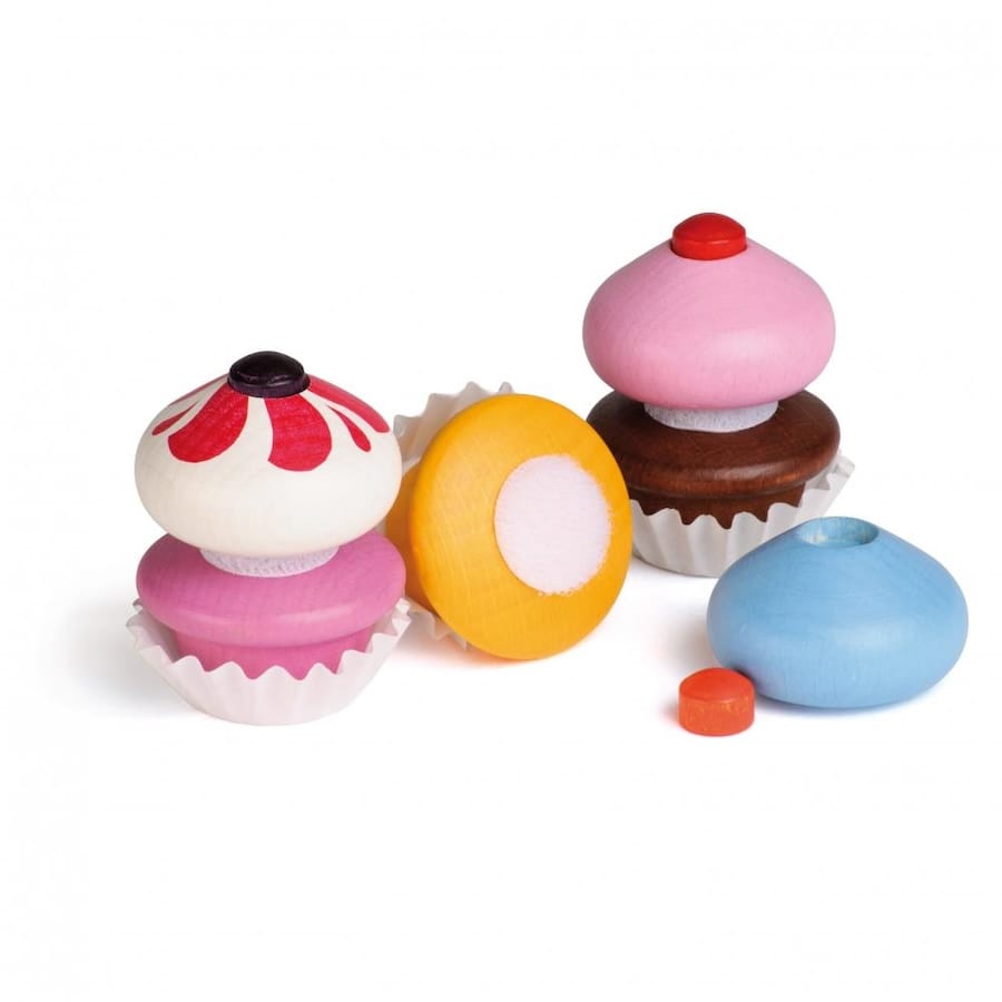 Erzi Spielzeuglebensmittel Erzi Holz-Cupcakes – 9-teilig für Kaufladen & Kinderküche ab 3 Jahre