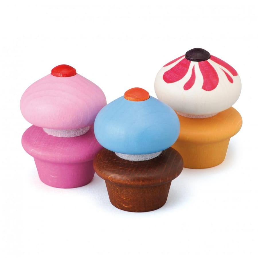 Erzi Spielzeuglebensmittel Erzi Holz-Cupcakes – 9-teilig für Kaufladen & Kinderküche ab 3 Jahre