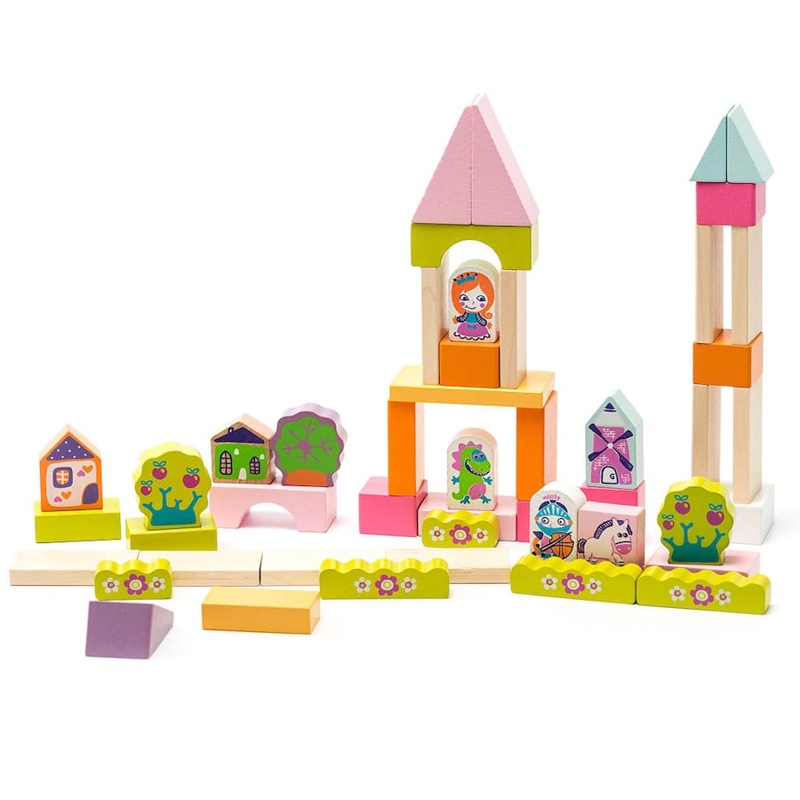 Cubika Bausteine & Bauspielzeug Cubika Holzbausteine, Bauklötze, bunt, 55 Teile ab 18 Monate