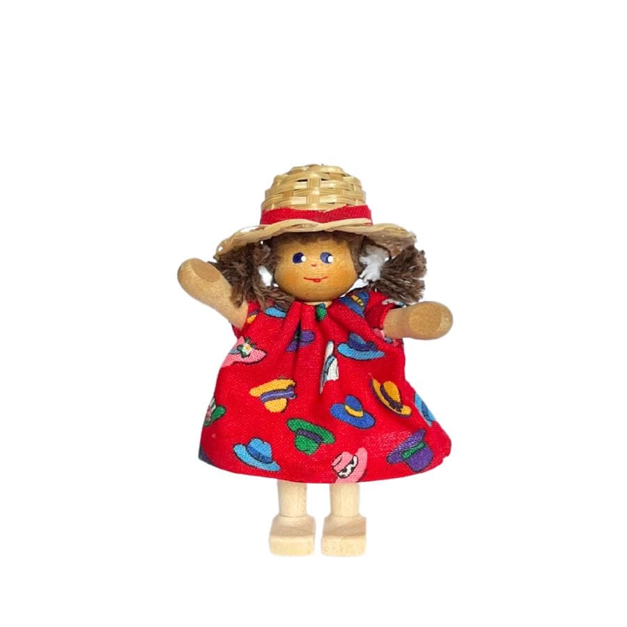 Annedore Krebs Puppen, Spielkombinationen & Spielzeugfiguren Puppenhaus Püppchen Mädchen mit Zöpfen, Haare braun, Strohhut