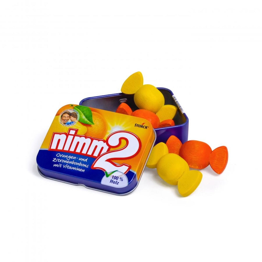 Erzi nimm2 Bonbons in der Dose aus Holz, 4 Teile, Kaufladen-Zubehör, ab 3 Jahren