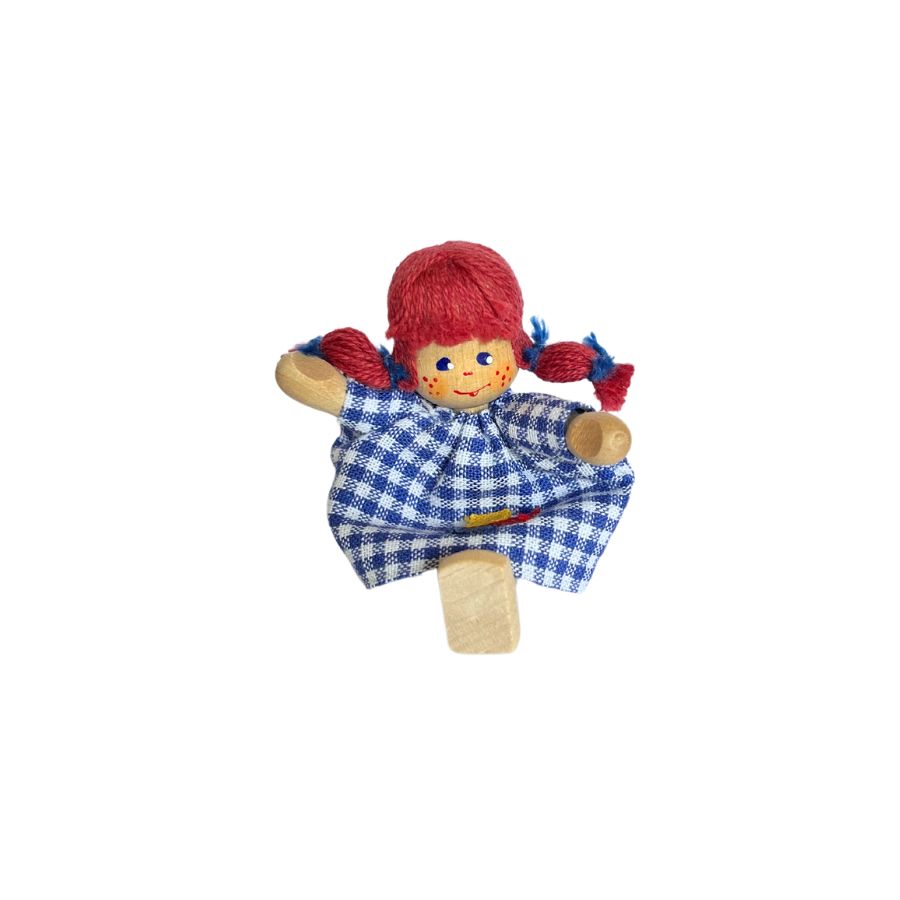 Puppenhaus Püppchen Mädchen mit Zöpfen, Haare rot - Pippi, Ringelsocken