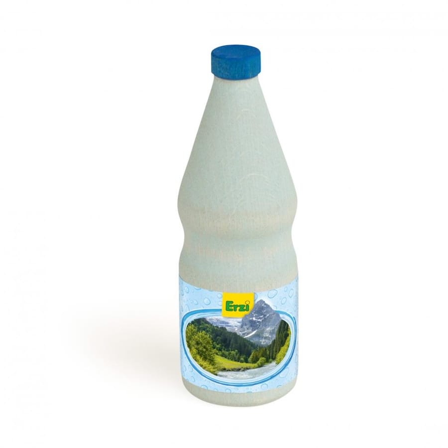 Erzi Einkaufsladen Erzi Mineralwasser – Holzflasche für Kaufladen & Kinderküche, ab 3 Jahren