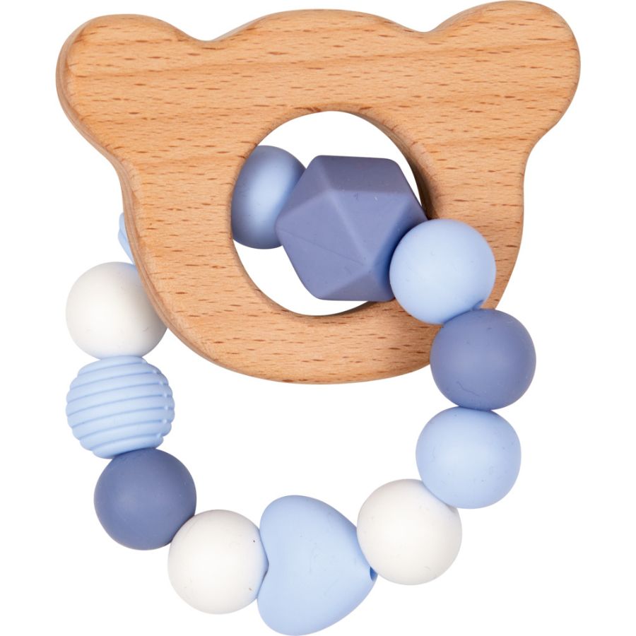 Silikon-Holz-Beißring hellblau BabyGlück