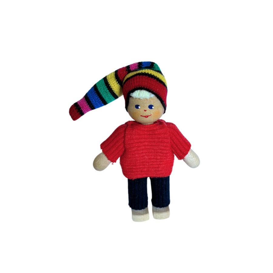 Annedore Krebs Puppen, Spielkombinationen & Spielzeugfiguren Annedore Krebs - Püppchen Junge mit Ringelmütze – handgefertigte Holzfigur, Made in Germany, ab 3 Jahre