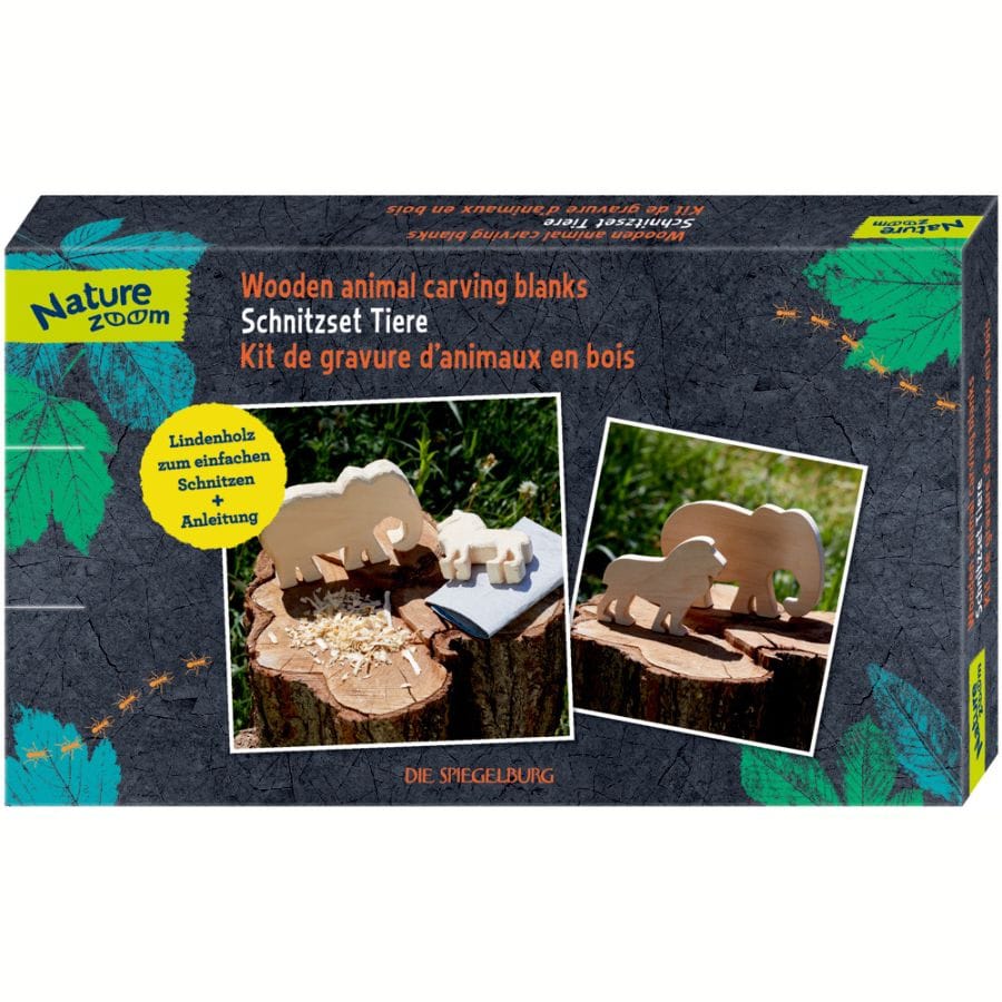 Coppenrath Kunst- & Bastelsets Nature Zoom Schnitzset Tiere – Kinder Schnitzset aus Holz mit 2 Rohlingen, Spiegelburg, ab 8 Jahren