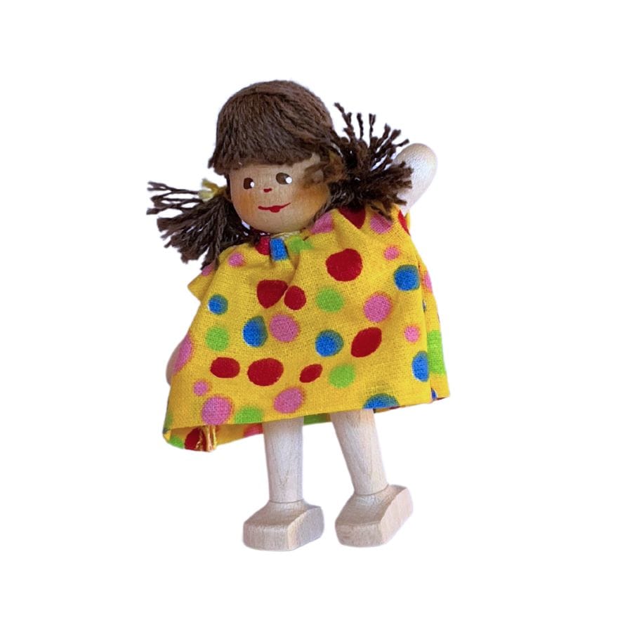 Annedore Krebs Puppen, Spielkombinationen & Spielzeugfiguren Puppenhaus Püppchen Mädchen mit braunen Haaren und Zöpfchen, Punktekleidchen