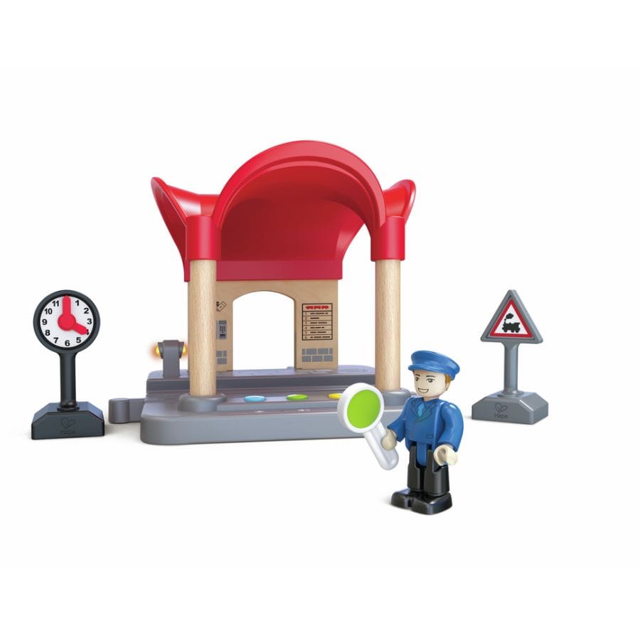 Hape Züge & Eisenbahnsets Hape – Bahnhof mit Durchsagefunktion, Interaktive Holzbahn-Erweiterung, ab 3 Jahre
