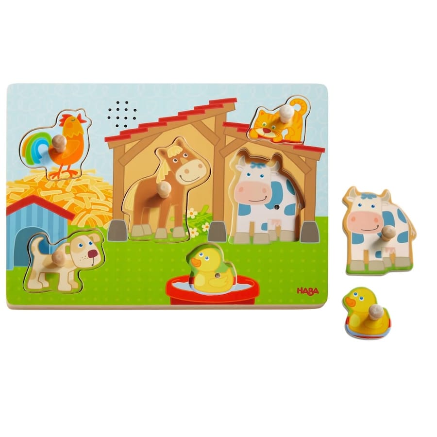 Haba Puzzle HABA Sound-Greifpuzzle „Auf dem Land“ – Bauernhof-Tiere mit Geräuschen, ab 2 Jahren