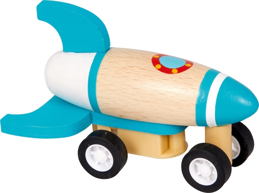 Spiegelburg Action- & Spielzeugfiguren Blau Rakete mit Rückziehmotor türkis oder rot, aus Holz, ab 3 Jahre