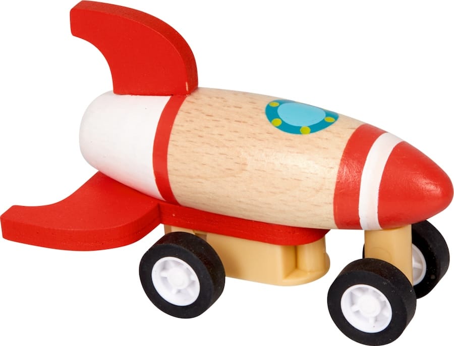 Spiegelburg Action- & Spielzeugfiguren Rot Rakete mit Rückziehmotor türkis oder rot, aus Holz, ab 3 Jahre