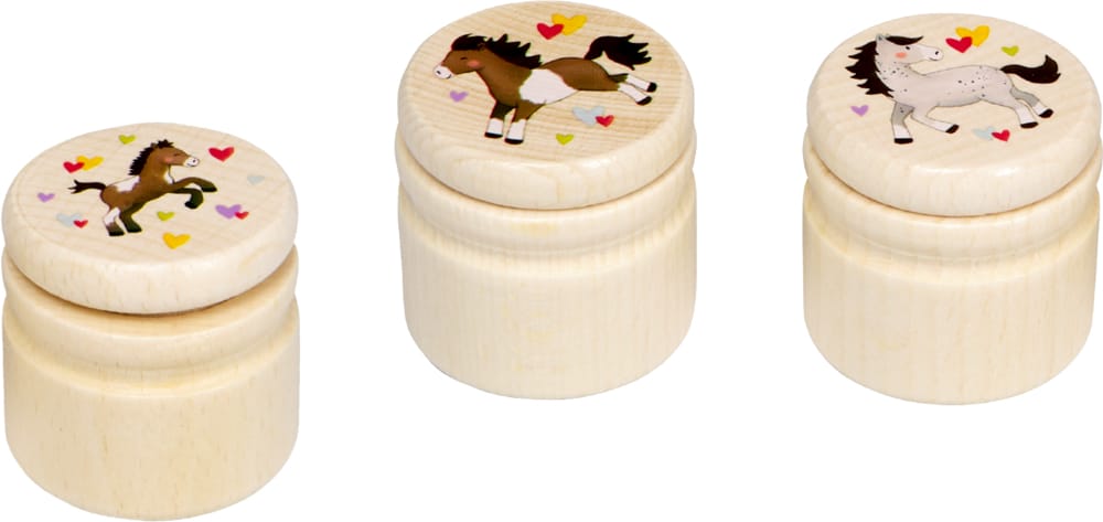 Coppenrath Dekoration Spiegelburg „Mein kleiner Ponyhof“ Kleine Holzdose – Milchzahndose für Kinder, 3 Designs