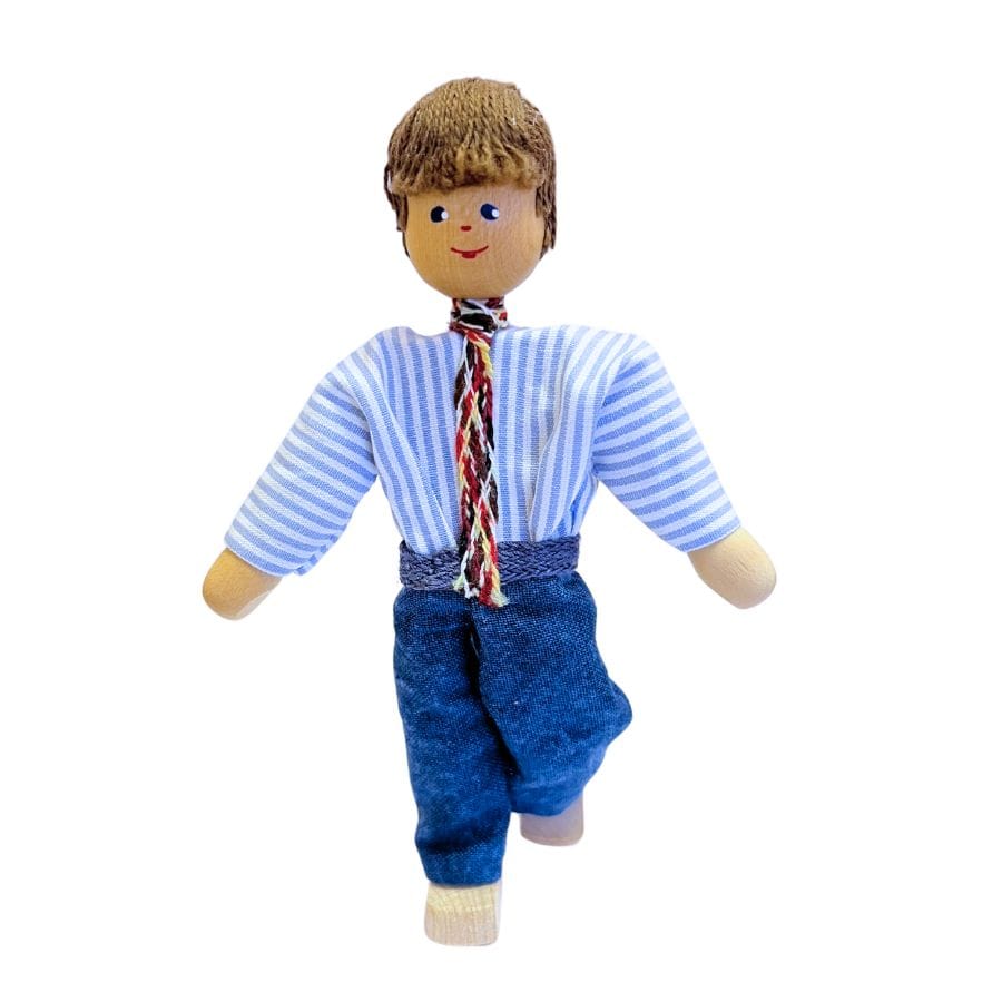 Annedore Krebs Puppen, Spielkombinationen & Spielzeugfiguren Annedore Krebs - Puppenhaus Püppchen Papa mit gestreiftem Hemd 12,5 cm, ab 3 Jahre