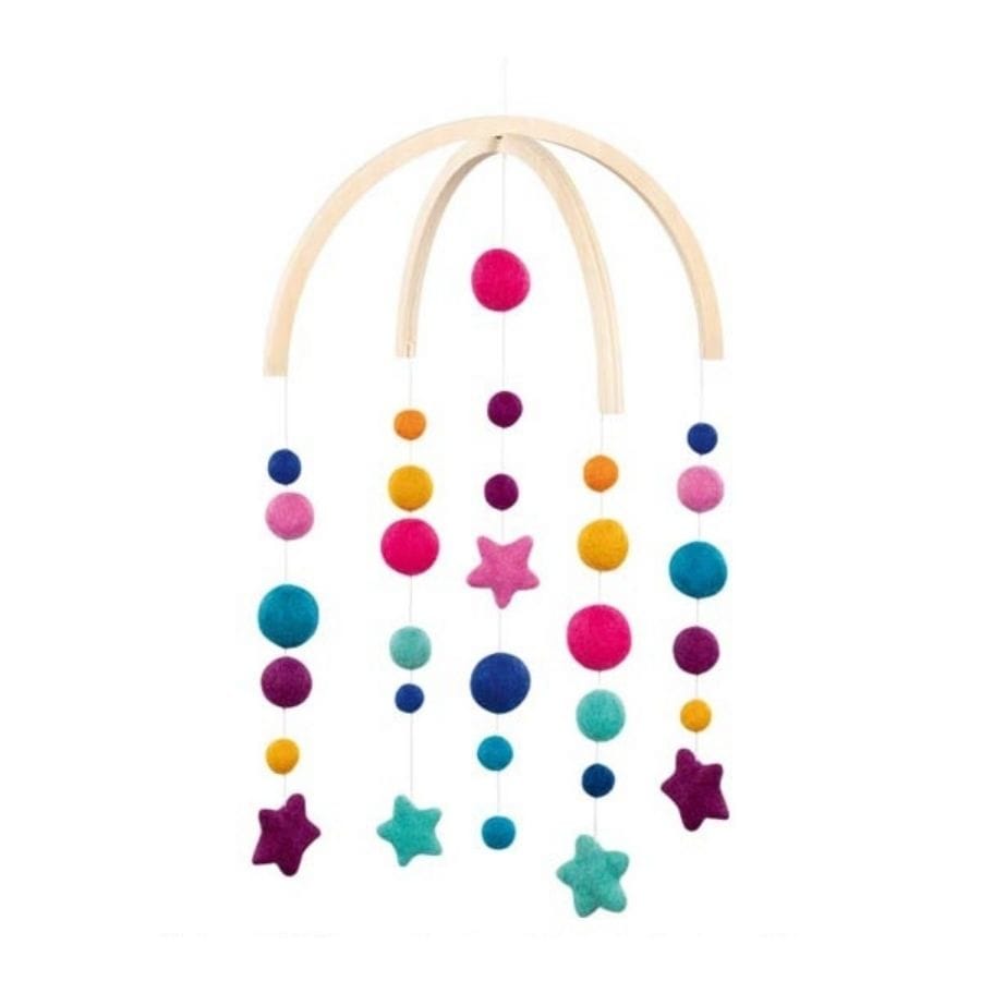 Baby-Mobile Sternentanz aus Wollfilz und Holz, ideal über dem Babybett, ca. 24,5 × 24,5 × 54 cm