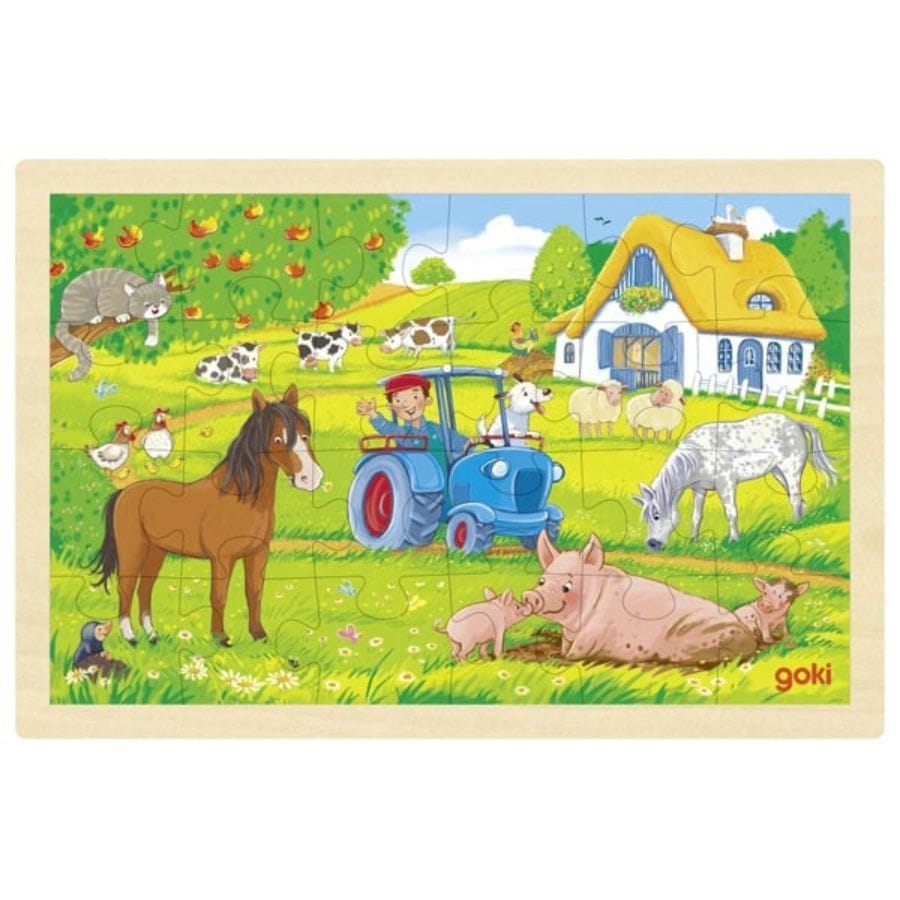Goki Puzzles Goki Einlegepuzzle Bauernhof aus Holz – Lernspielzeug ab 3 Jahren