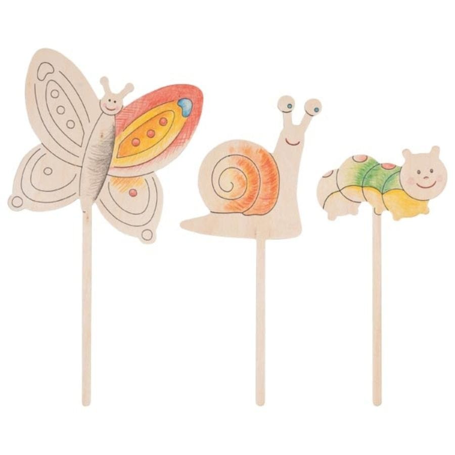 Goki Kunst- & Bastelsets goki Blumenstecker zum Anmalen – DIY Holzstecker für Kinder (3er Set)