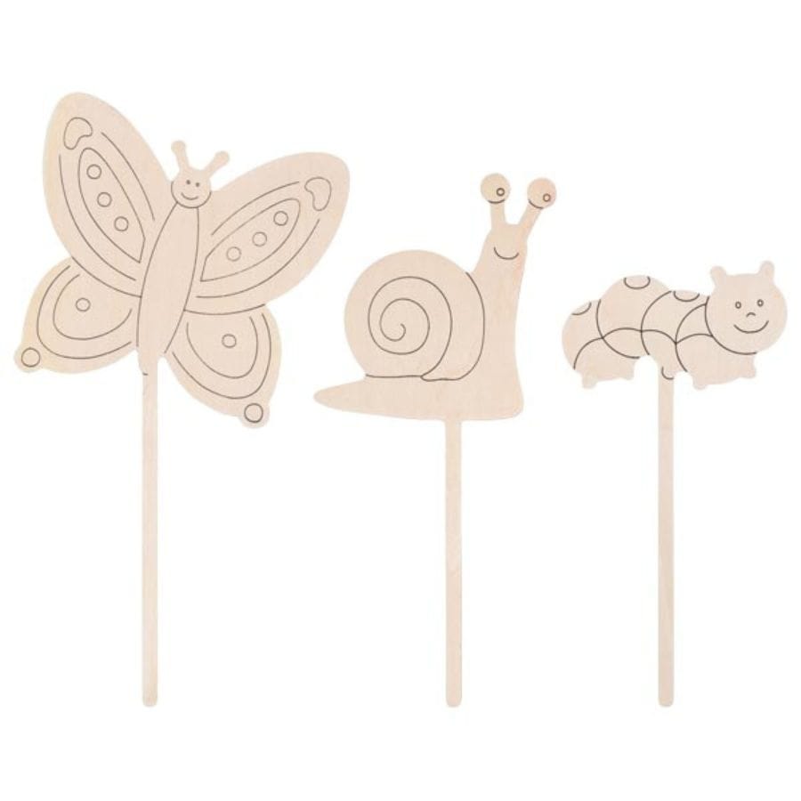 Goki Kunst- & Bastelsets goki Blumenstecker zum Anmalen – DIY Holzstecker für Kinder (3er Set)