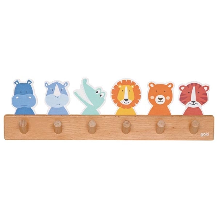 Goki Kinderzimmer Accessoires Goki – Garderobe „Tierfreunde“ aus Holz | Kinderzimmer-Deko mit 6 Haken