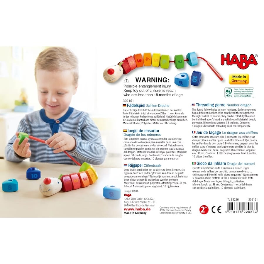 Haba Fädelspiel Fädelspiel Zahlen-Drache