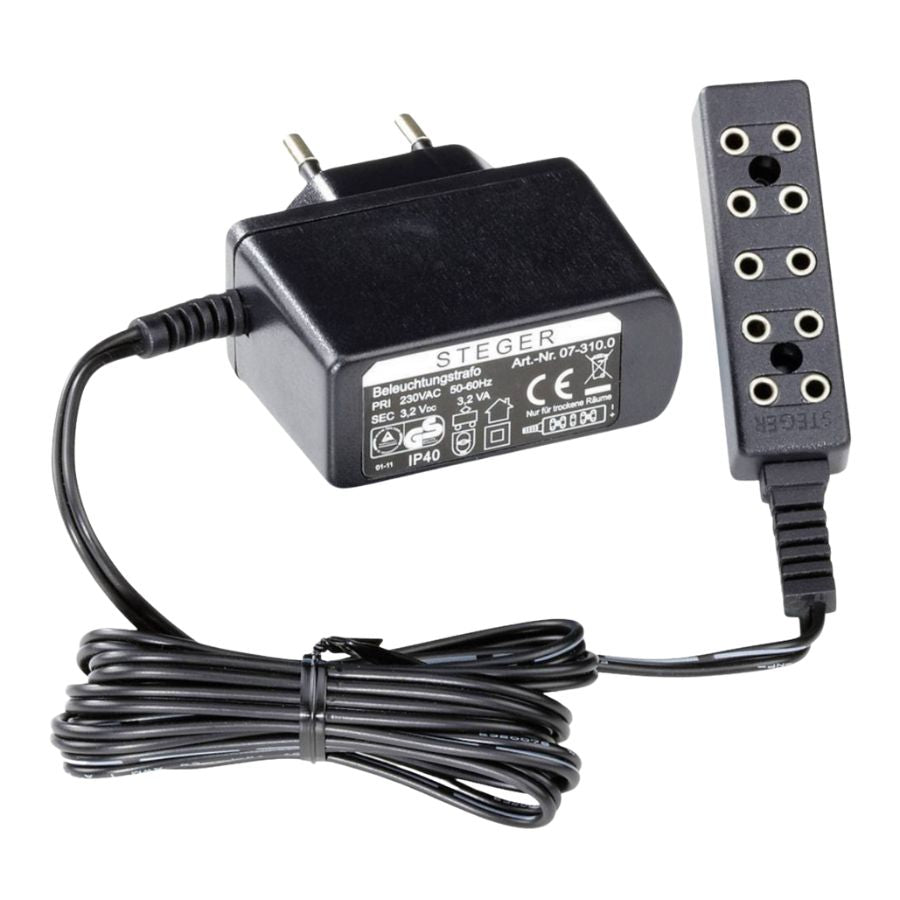 Beleuchtungstrafo 3,2 V / 3,2 W für Puppenstuben & Weihnachtskrippen – 5 Glühlämpchen oder 20 LEDs, schwarz