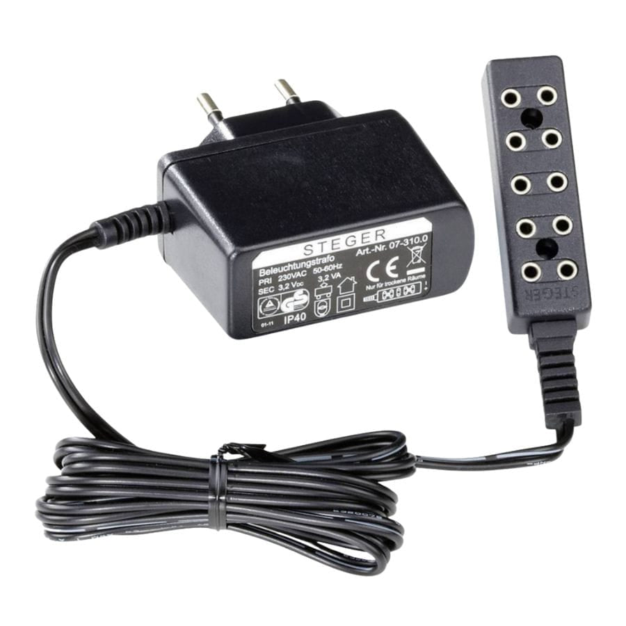 Kahlert Puppenhaus-Zubehör Beleuchtungstrafo 3,2 V / 3,2 W für Puppenstuben & Weihnachtskrippen – 5 Glühlämpchen oder 20 LEDs, schwarz