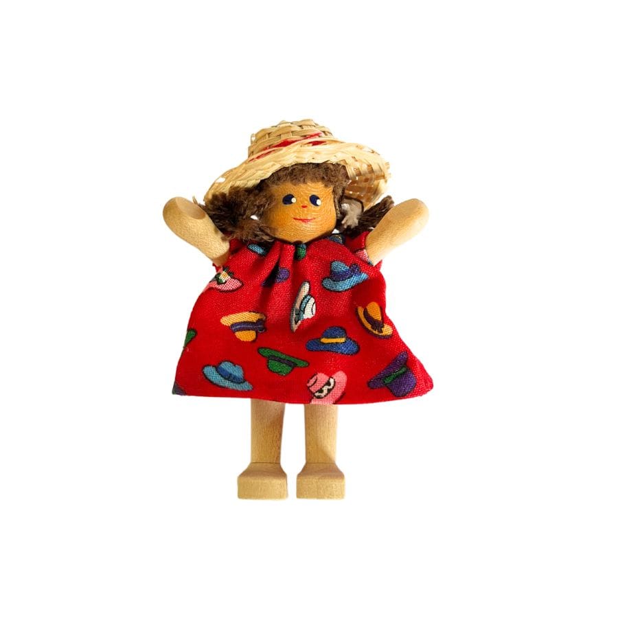Annedore Krebs Puppen, Spielkombinationen & Spielzeugfiguren Puppenhaus Püppchen Mädchen mit Zöpfen, Haare braun, Strohhut