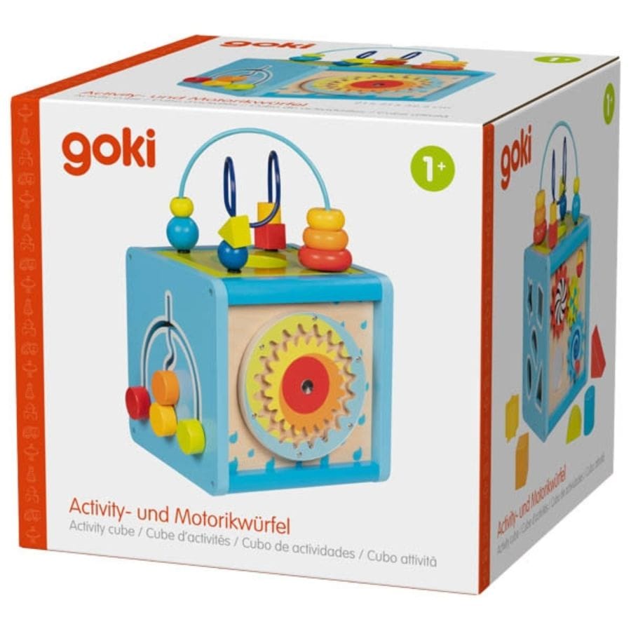 Goki Aktivspielzeug Goki Activity- und Motorikwürfel aus Holz – Spielspaß für kleine Entdecker, ab 1 Jahr