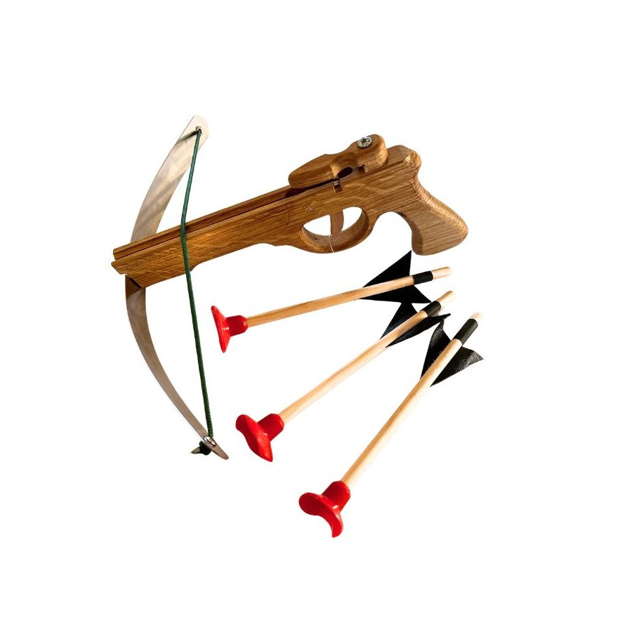 Holzkönig Kleine Armbrust 28 cm mit 3 Saugnapfpfeilen, Eichenholz