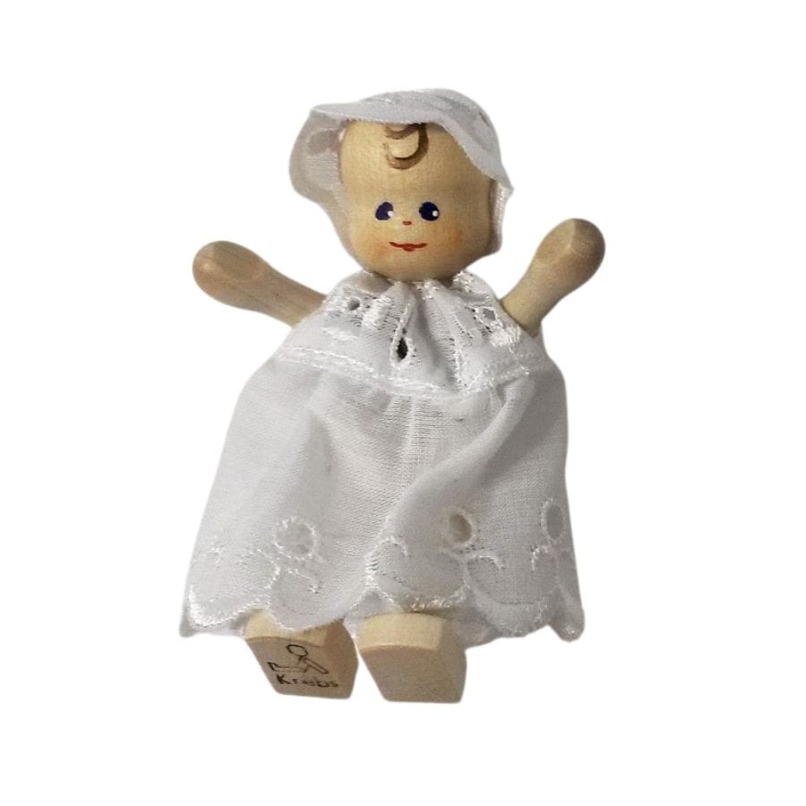 Annedore Krebs Puppen, Spielkombinationen & Spielzeugfiguren Annedore Krebs Baby-Püppchen, weißes Kleid – Holzfigur Erzgebirge ab 3 Jahre