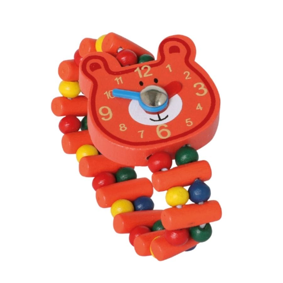 Bartl Kinderschmuck Bär orange Bartl Holzuhr Holzarmbanduhr Tier – Lernuhr für Kinder ab 3 Jahren