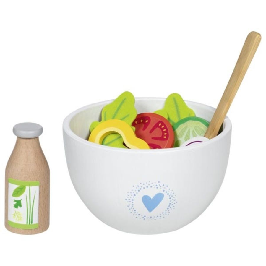 Goki Salat-Set „Vitalbowl“ – 24-teiliges Holz- & Filz-Spiellebensmittel für Kinderküche ab 3 Jahren
