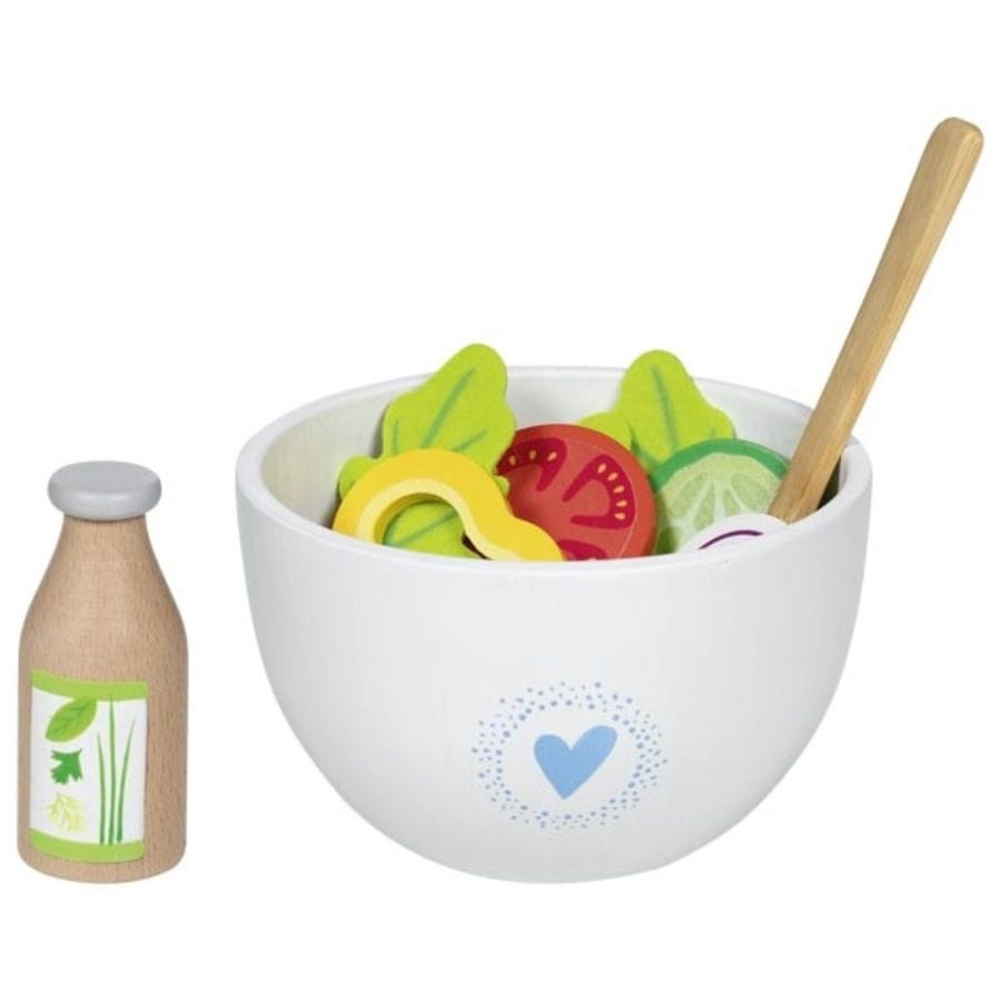 Goki Kaufladenzubehör Goki Salat-Set „Vitalbowl“ – 24-teiliges Holz- & Filz-Spiellebensmittel für Kinderküche ab 3 Jahren