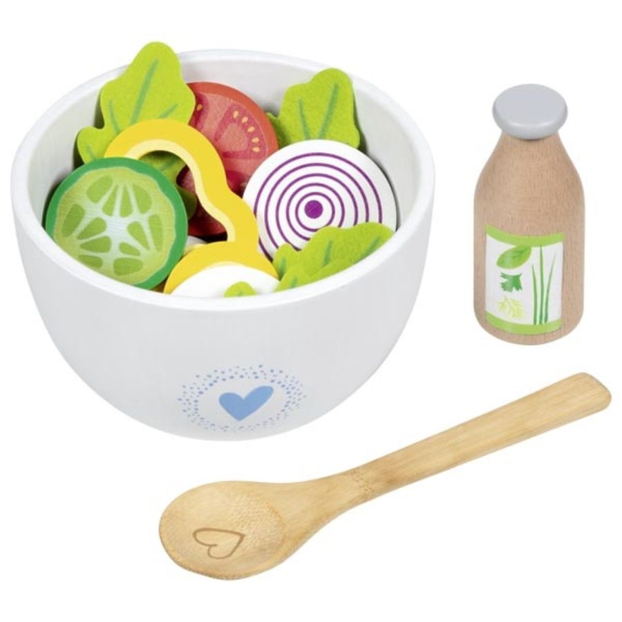 Goki Salat-Set „Vitalbowl“ – 24-teiliges Holz- & Filz-Spiellebensmittel für Kinderküche ab 3 Jahren