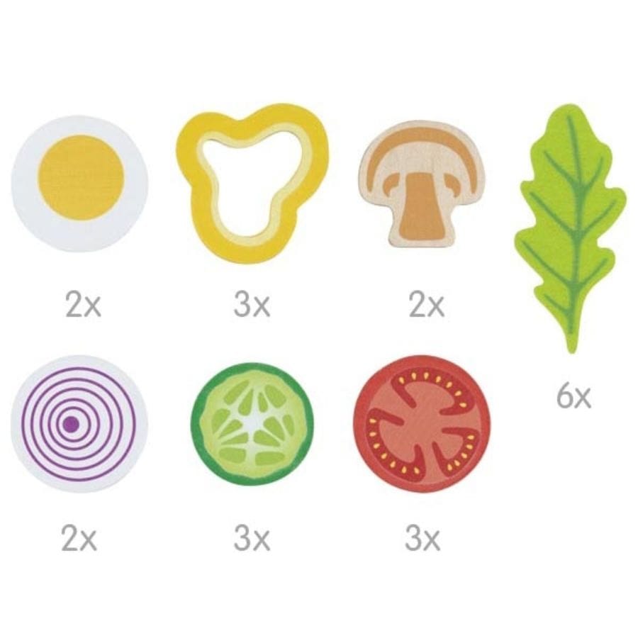 Goki Kaufladenzubehör Goki Salat-Set „Vitalbowl“ – 24-teiliges Holz- & Filz-Spiellebensmittel für Kinderküche ab 3 Jahren