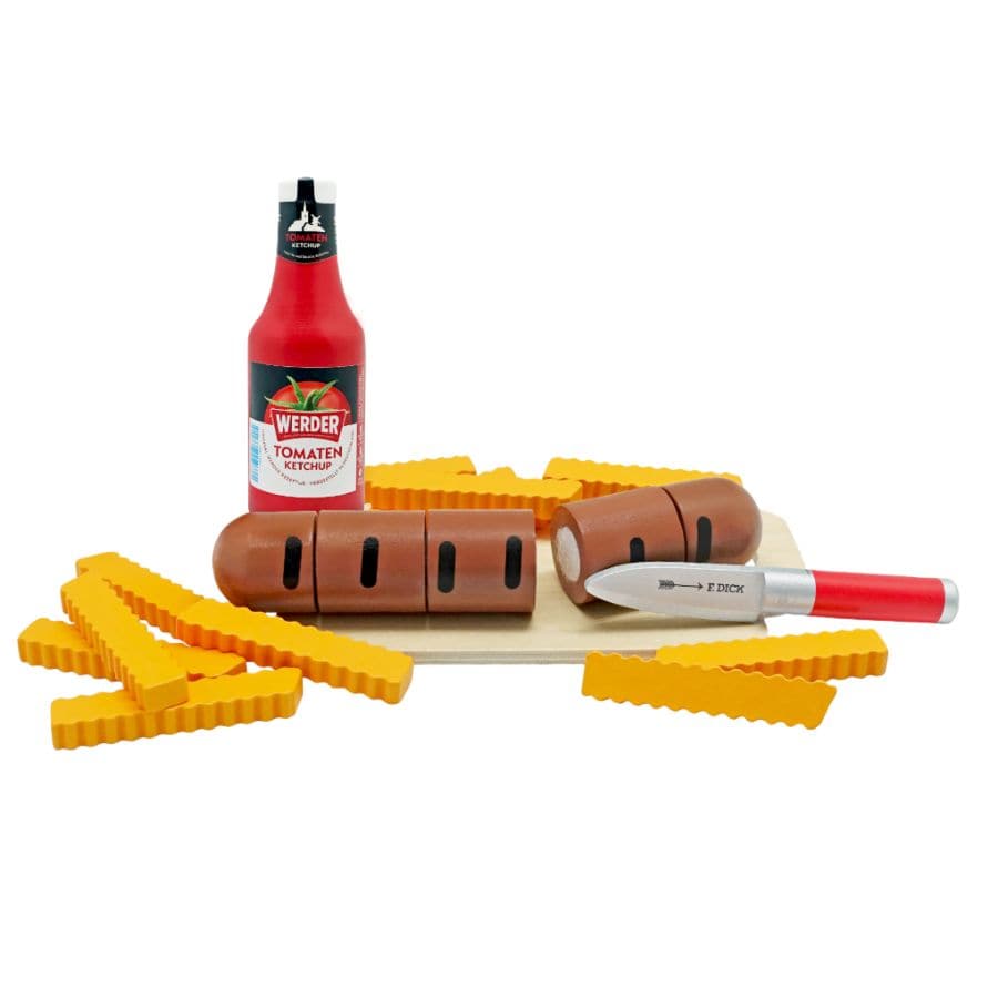 Tanner Kaufladenzubehör Tanner Bratwurst & Pommes Set aus Holz – Kinderküche, ab 2 Jahre