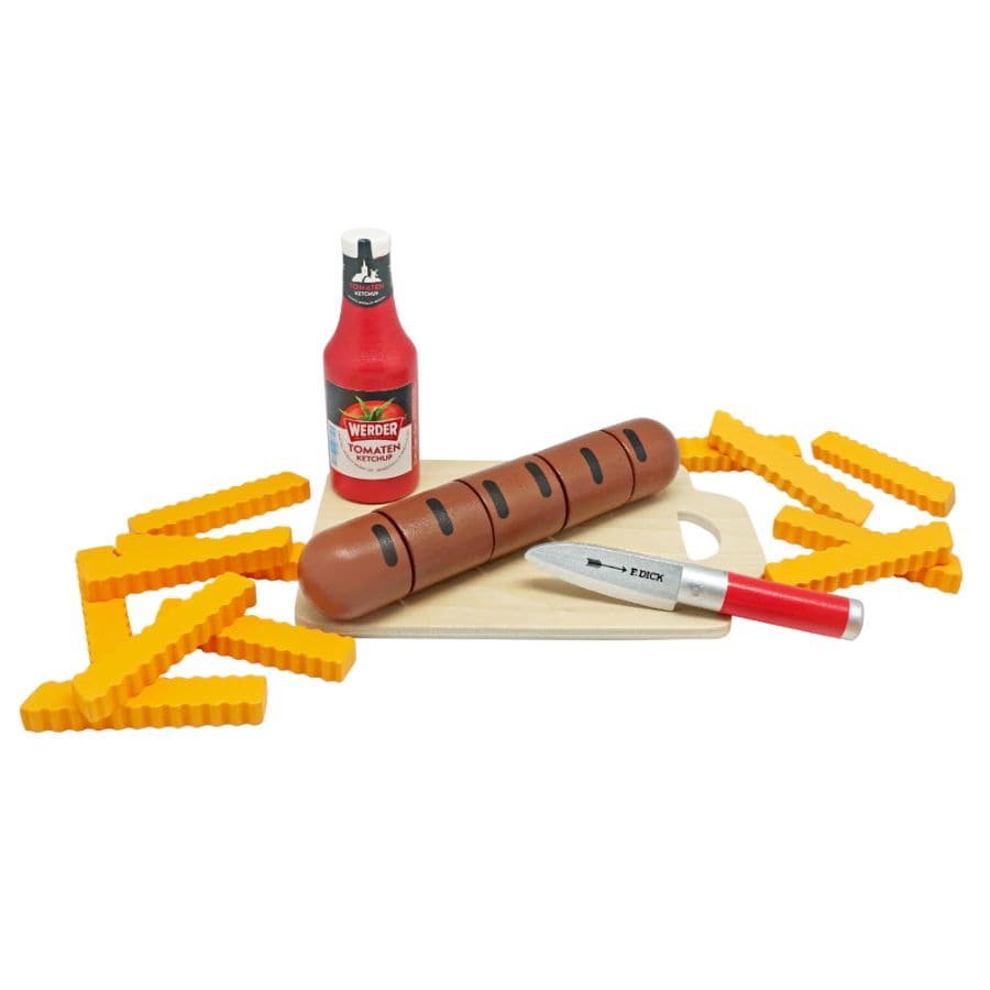 Tanner Kaufladenzubehör Tanner Bratwurst & Pommes Set aus Holz – Kinderküche, ab 2 Jahre