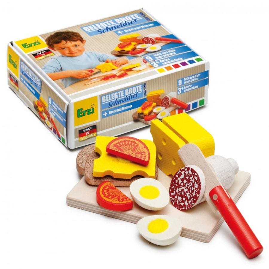 Erzi Spielzeuglebensmittel Erzi Schneide-Set aus Holz – Kinderküche & Kaufladen, 9-teilig, ab 3 Jahre