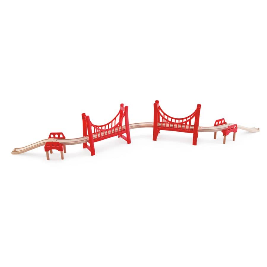 Hape Züge & Eisenbahnsets Hape – Große Doppel-Hängebrücke aus Holz, Kompatibel mit allen Holzeisenbahnen, ab 3 Jahre