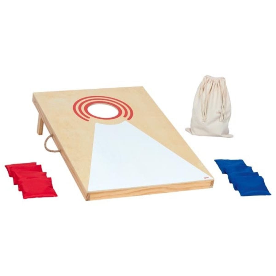 Goki Gesellschaftsspiel Goki Cornhole – Outdoor Wurfspiel aus Holz mit 8 Säckchen, faltbar, ideal für Garten & Park, ab 5 Jahre