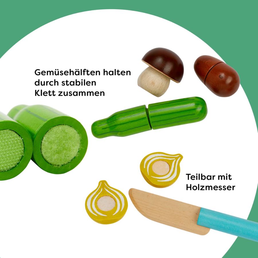 Haba Spielzeuglebensmittel Haba Holz Gemüse-Set mit Schneidebrett & Messer – Creative Play Spielküche, ab 3 Jahre