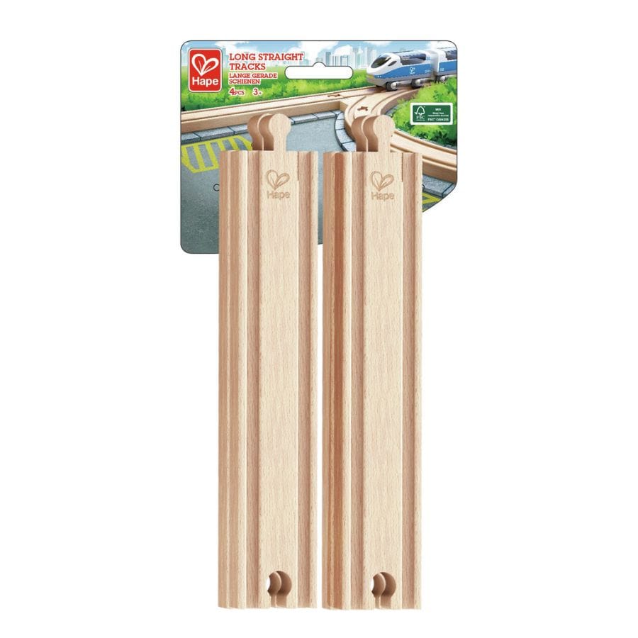 Hape Züge & Eisenbahnsets Hape lange Schienen – 4er Set Holzeisenbahn Zubehör aus Buchenholz ab 3 Jahren
